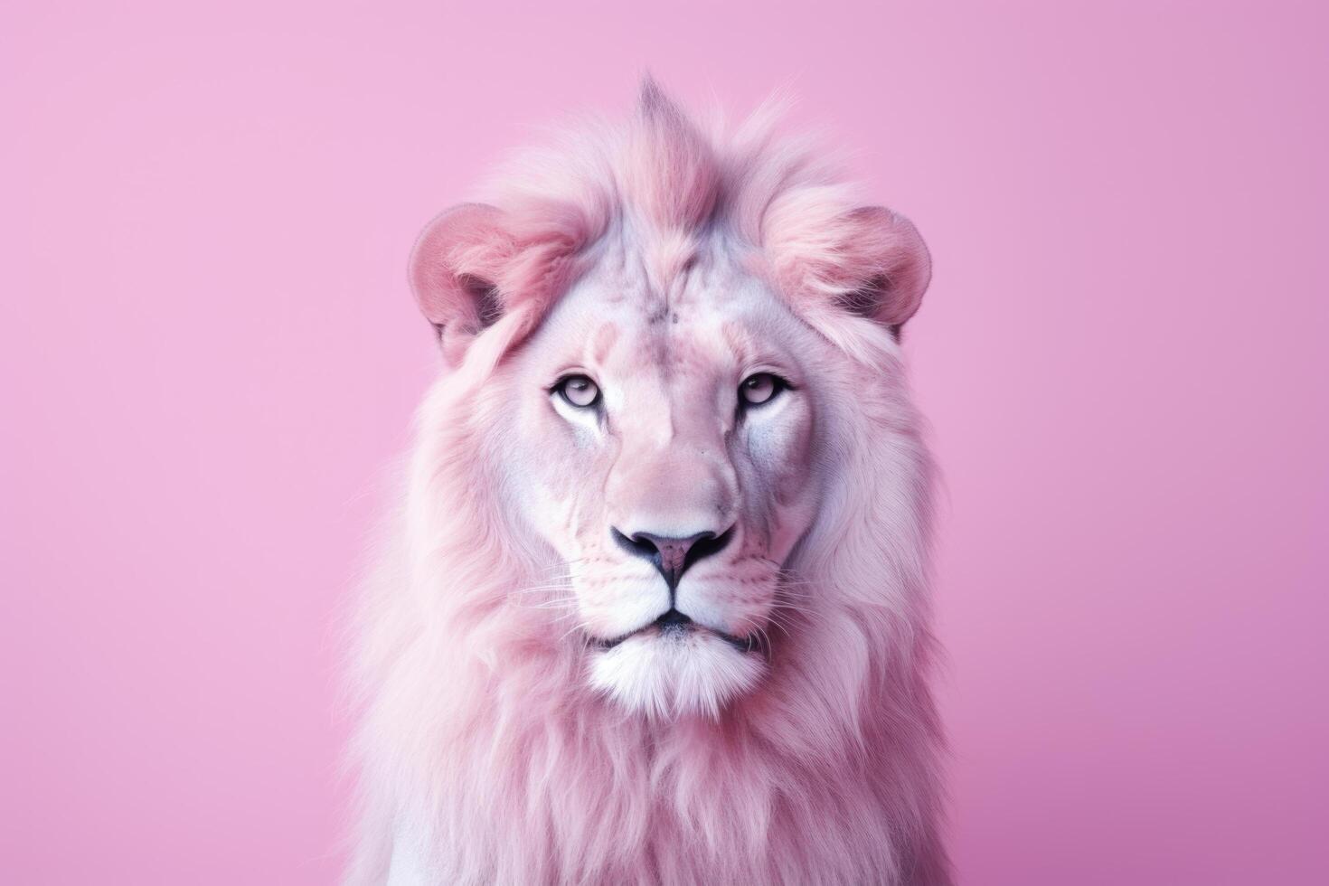 Pink Lion On Pastel Pink Background Minimalist AI Generative photo