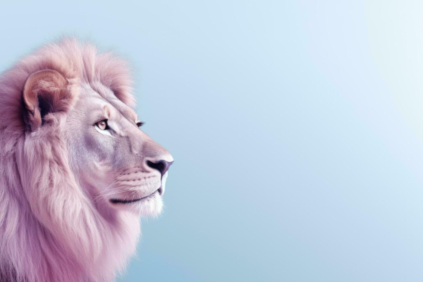 Minimalism Lion Side Front View Over Blue Background With Abstract Gradient Background AI Generative photo
