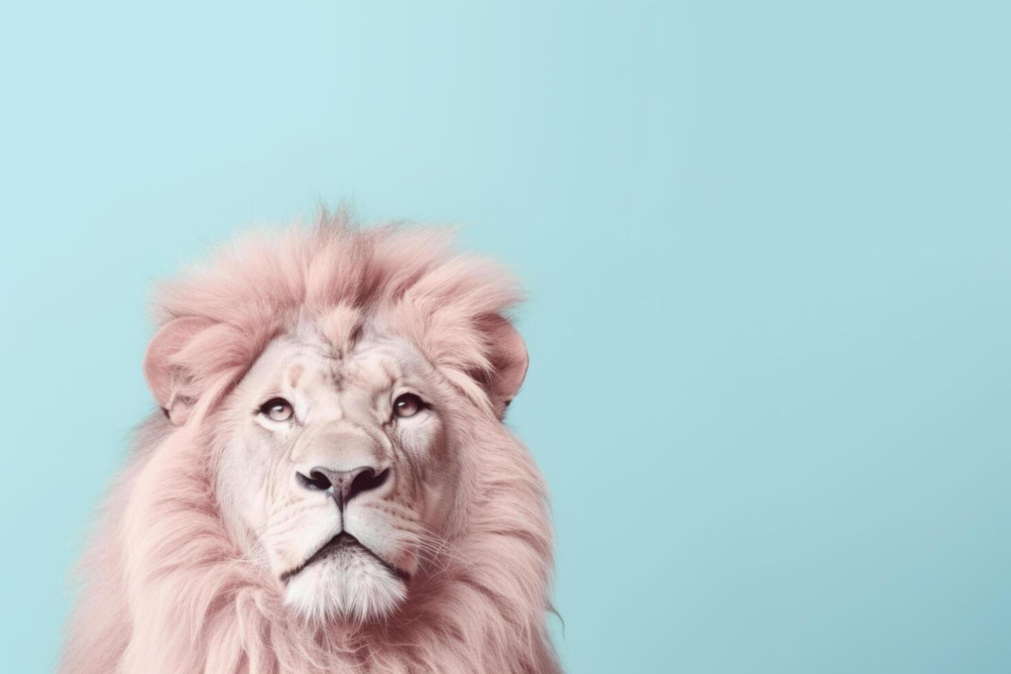 Lion On Pastel Blue Color Background Minimalist AI Generative photo