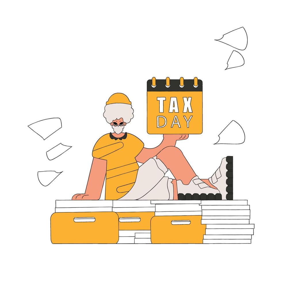 Gorgeous man holds a calendal in his hand. TAX day. The topic of paying taxes. vector