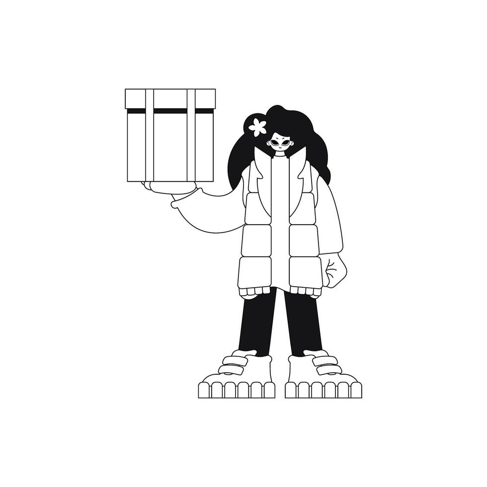 Girl clutching box. Parcel service. Flat design. Vector art.