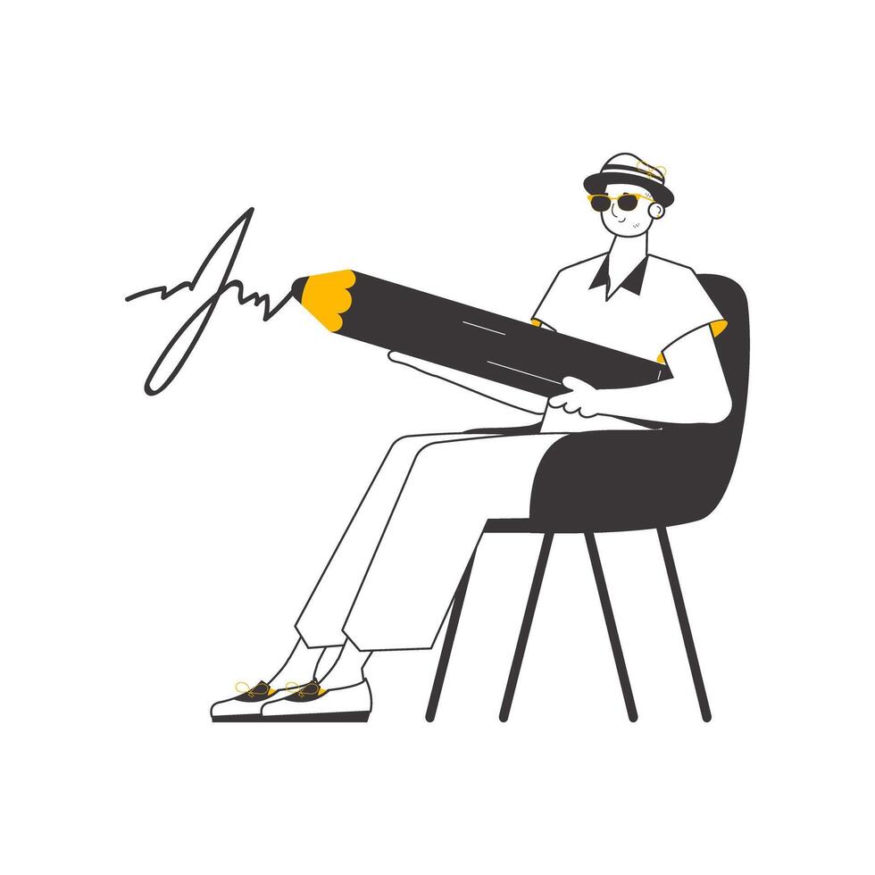 The man signs. Lineart minimalistic style. Isolated. Vector illustration.