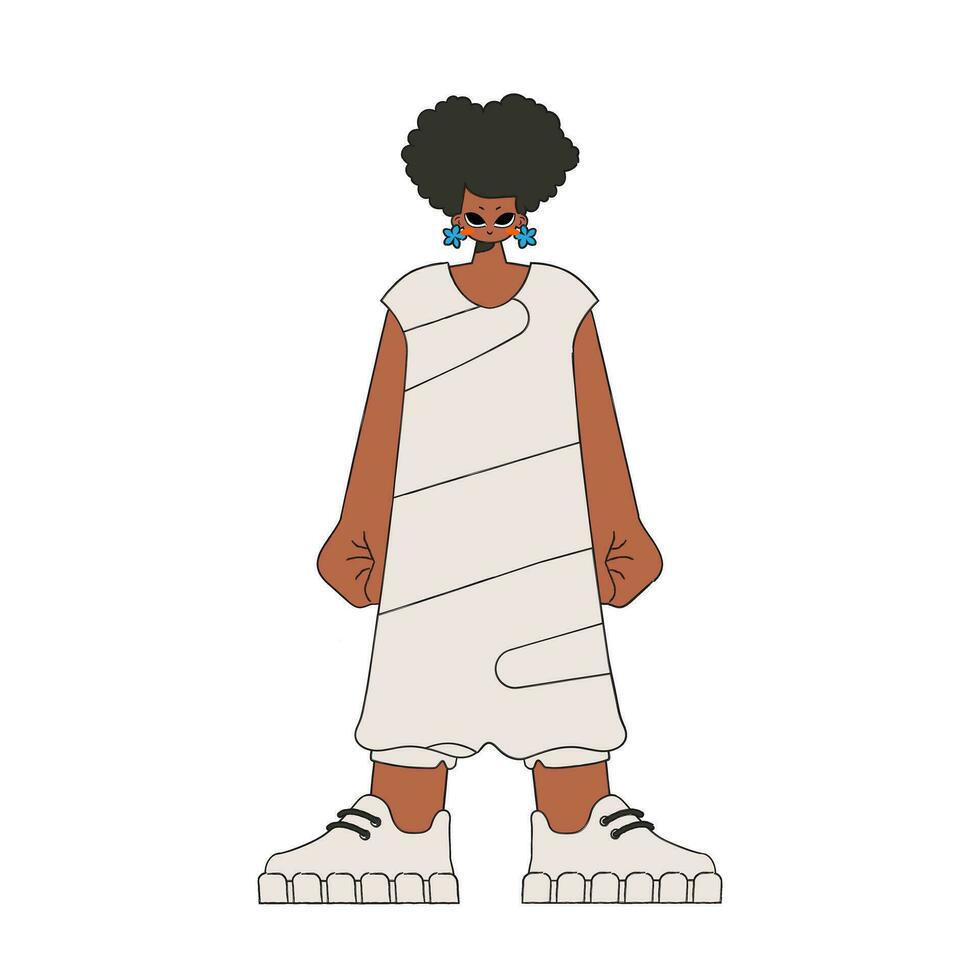 A girl of Hawaiian appearance in a long striped dress. vector