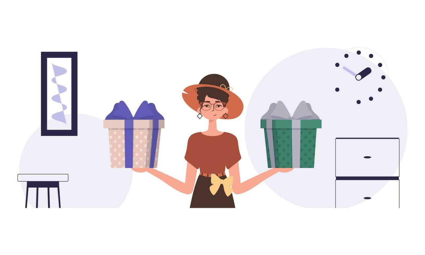 Christmas gift concept. A young woman holds a gift box in her hands. vector