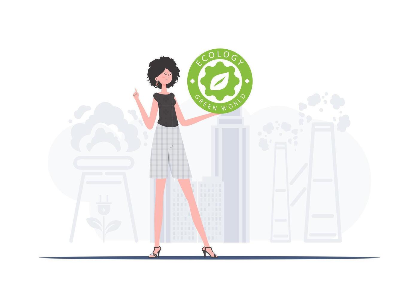 The concept of green energy and ecology. The girl holds the ECO logo in her hands. trendy style. illustration. vector