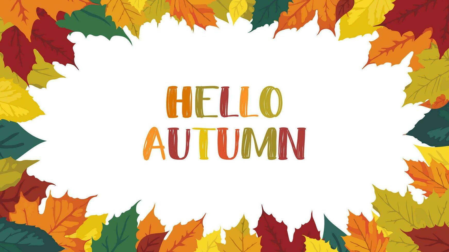 Hola otoño letras. horizontal marco con caído hojas de vibrante colores. editable antecedentes para web bandera, invitación o tarjeta postal, vector ilustración, otoño concepto, plano diseño estilo