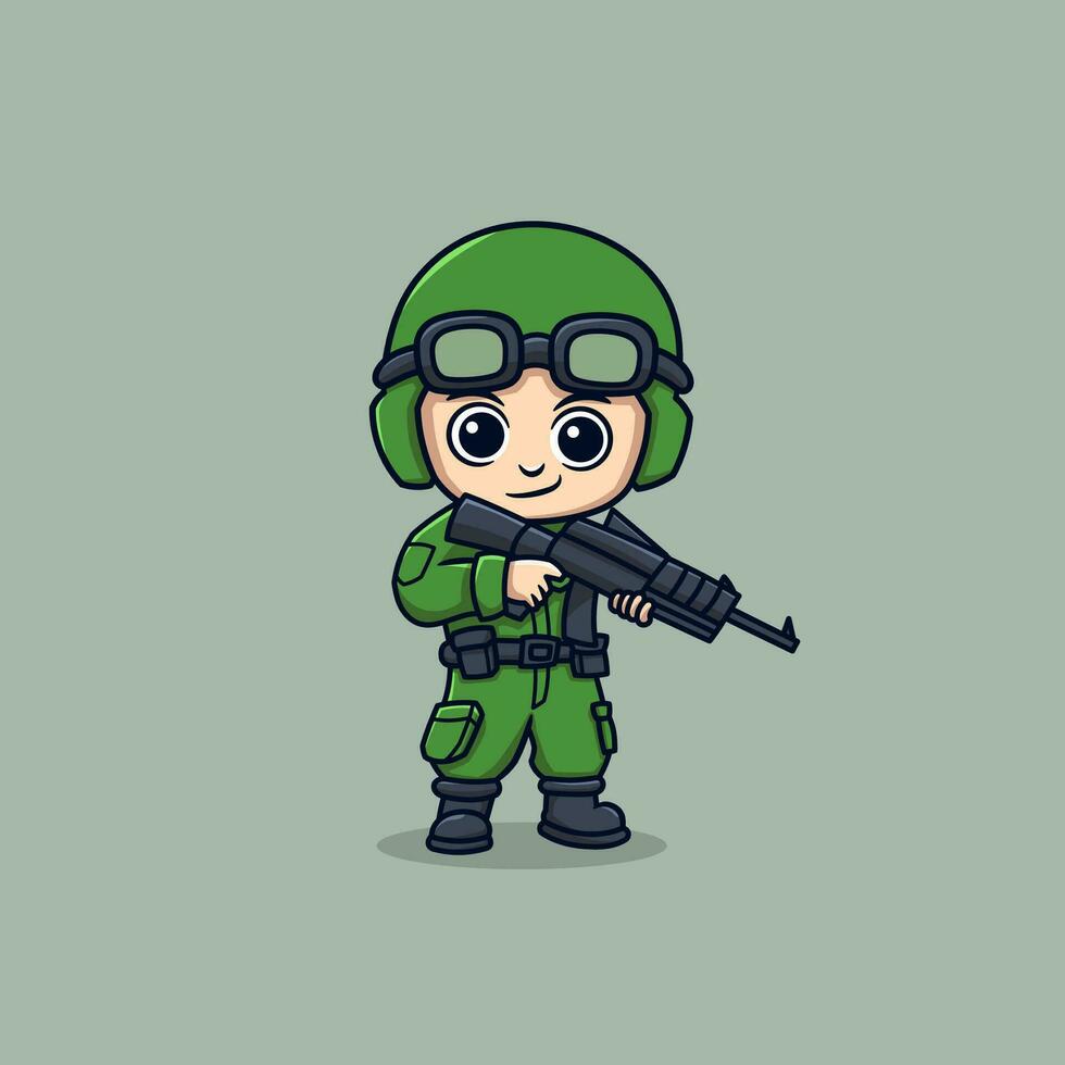 soldier cartoon long gun vector