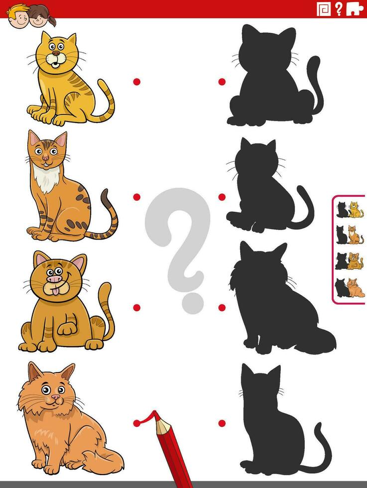 educational shadow activity with cartoon cat characters vector