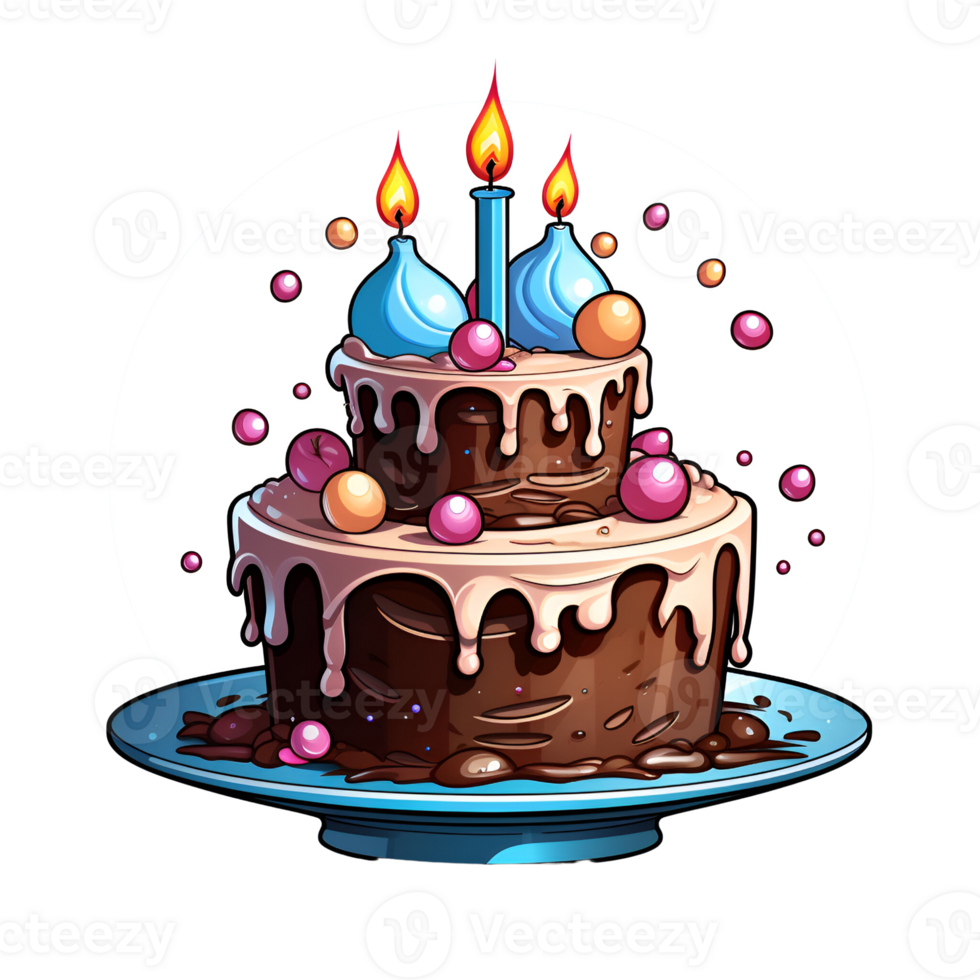 Cartoon Style Birthday Cake Dessert No Background Applicable to any Context Perfect for Print on Demand Merchandise AI Generative png