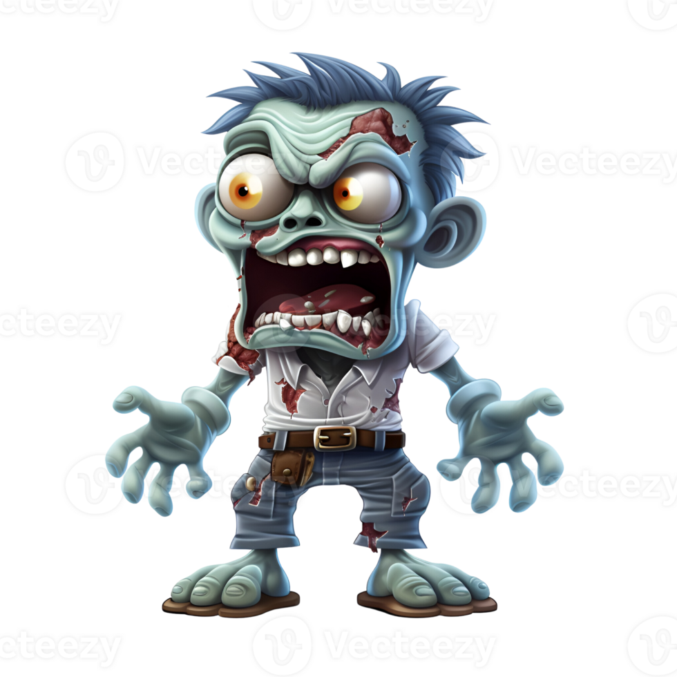 Cartoon 3D Style Halloween Zombie Character No Background Applicable to any Context Perfect for Print on Demand Merchandise AI Generative png