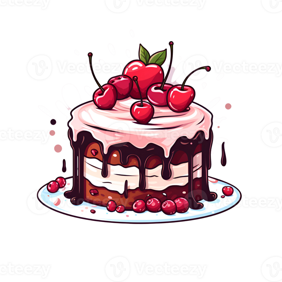 Cartoon Style Birthday Cake Dessert No Background Applicable to any Context Perfect for Print on Demand Merchandise AI Generative png