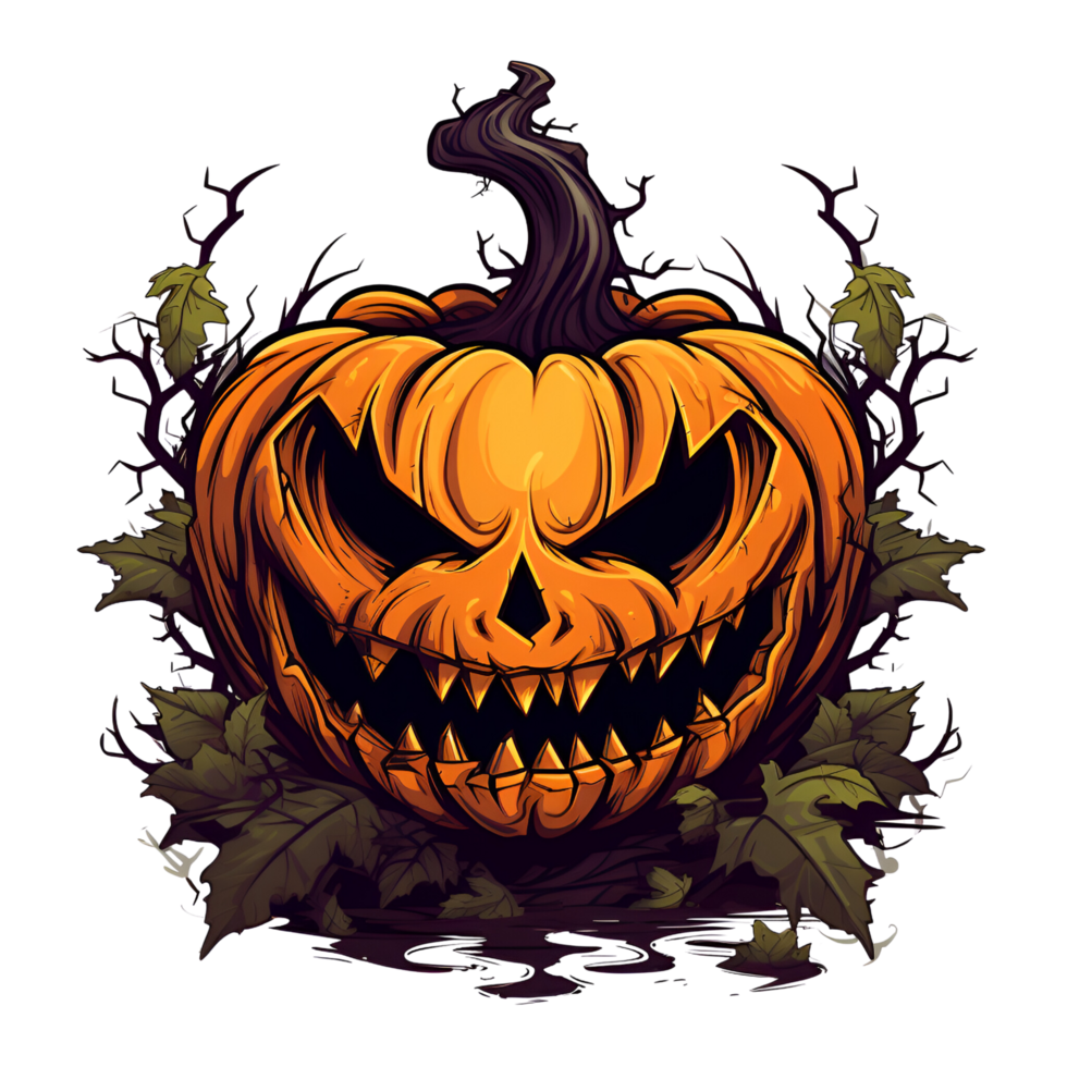 Cartoon Style Halloween Scary Pumpkin No Background Image Applicable to any Context Perfect for Print on Demand Merchandise AI Generative png