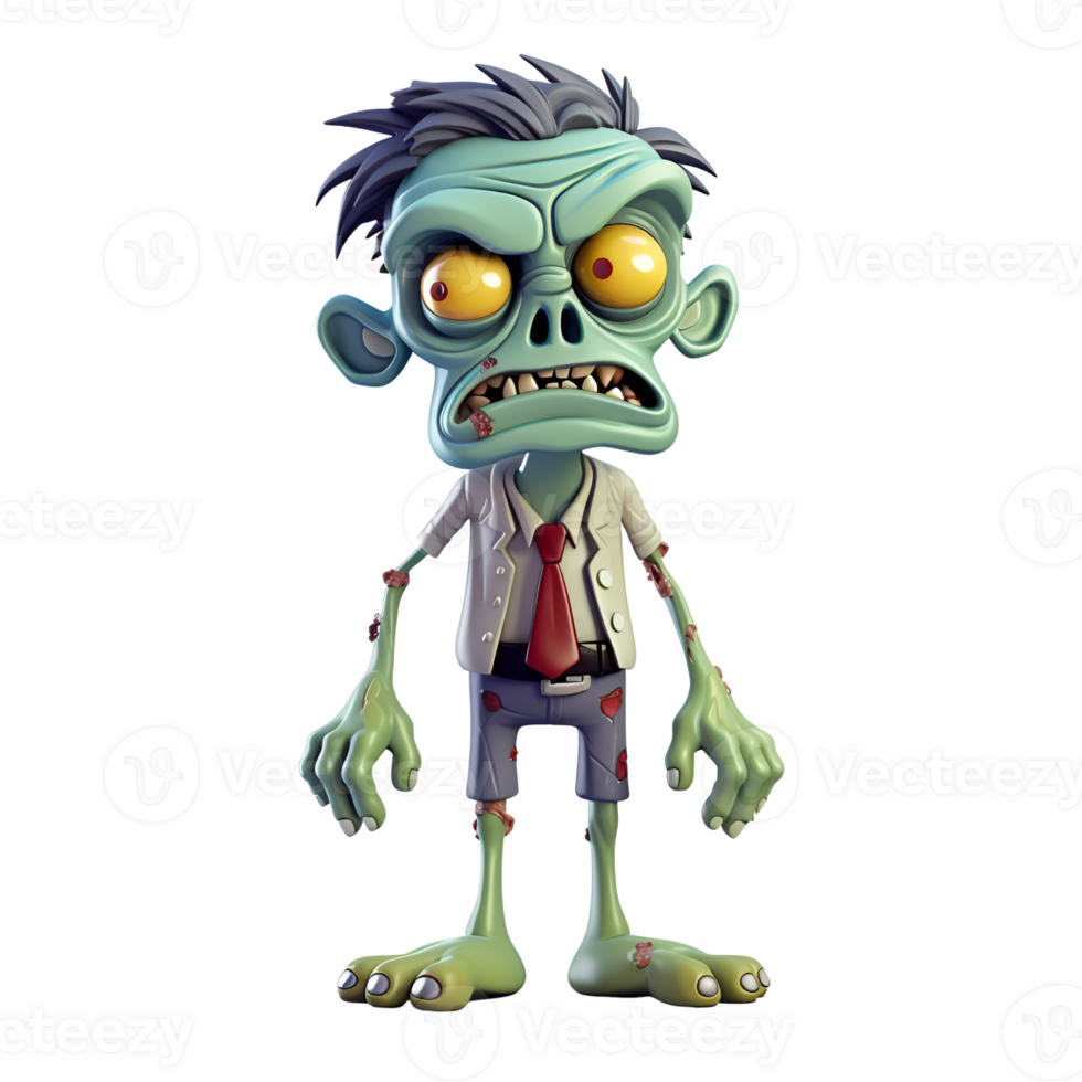 Cartoon 3D Style Halloween Zombie Character No Background Applicable to any Context Perfect for Print on Demand Merchandise AI Generative png