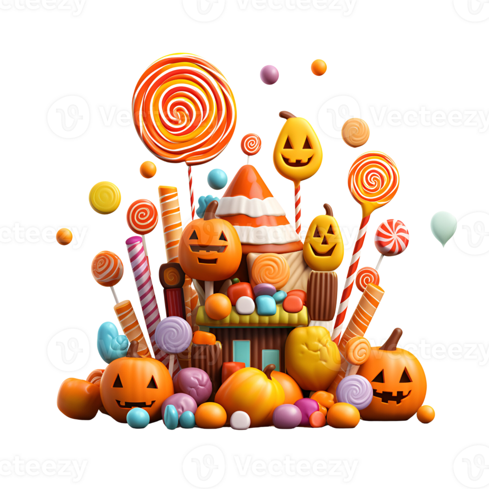 Cartoon 3D Style Halloween Candies No Background Applicable to any Context Perfect for Print On Demand Merchandise AI Generative png