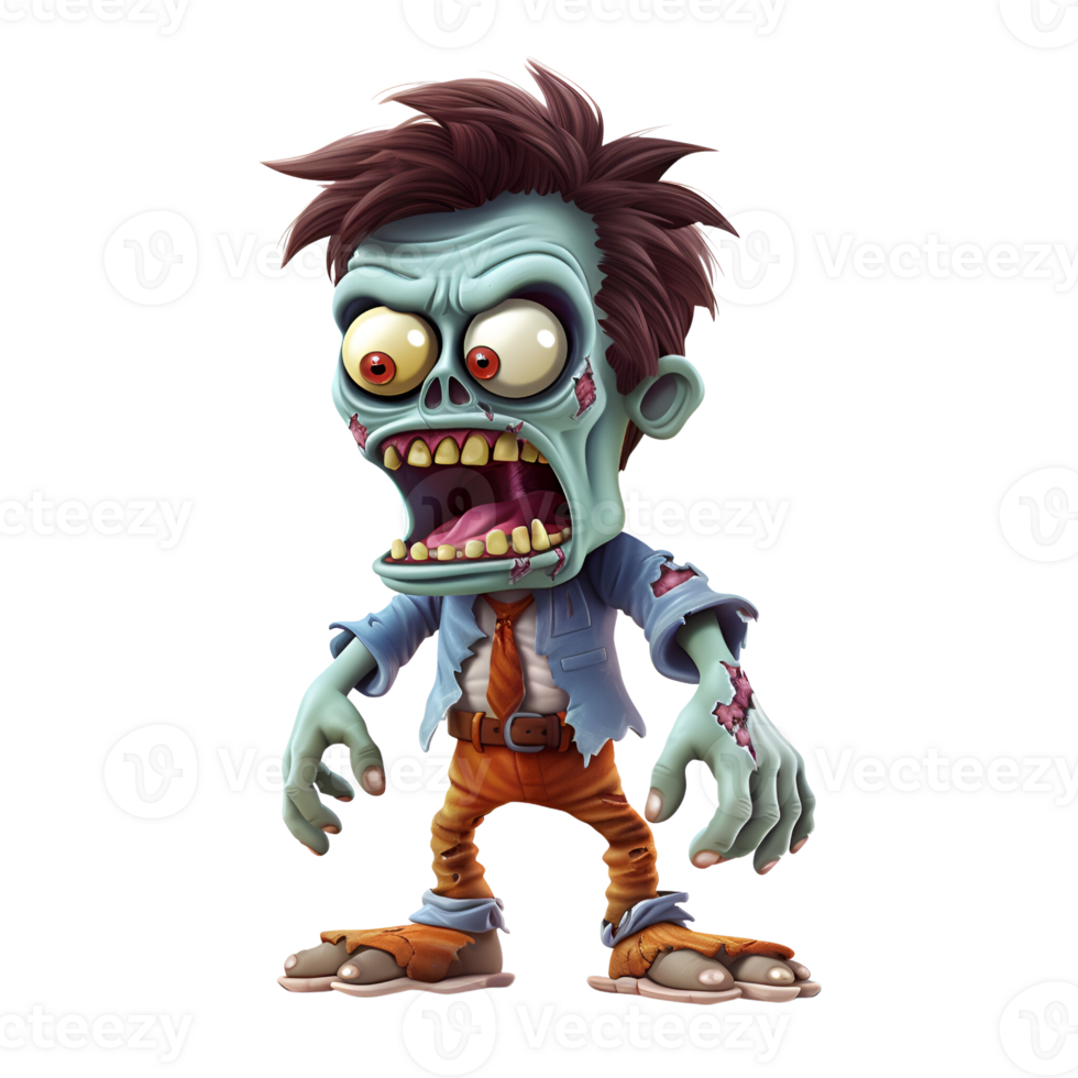 Cartoon 3D Style Halloween Zombie Character No Background Applicable to any Context Perfect for Print on Demand Merchandise AI Generative png