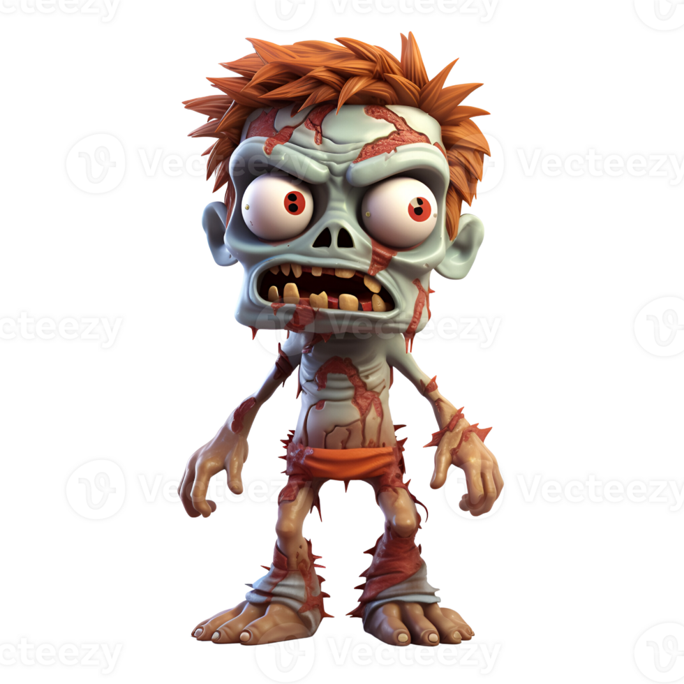Cartoon 3D Style Halloween Zombie Character No Background Applicable to any Context Perfect for Print on Demand Merchandise AI Generative png