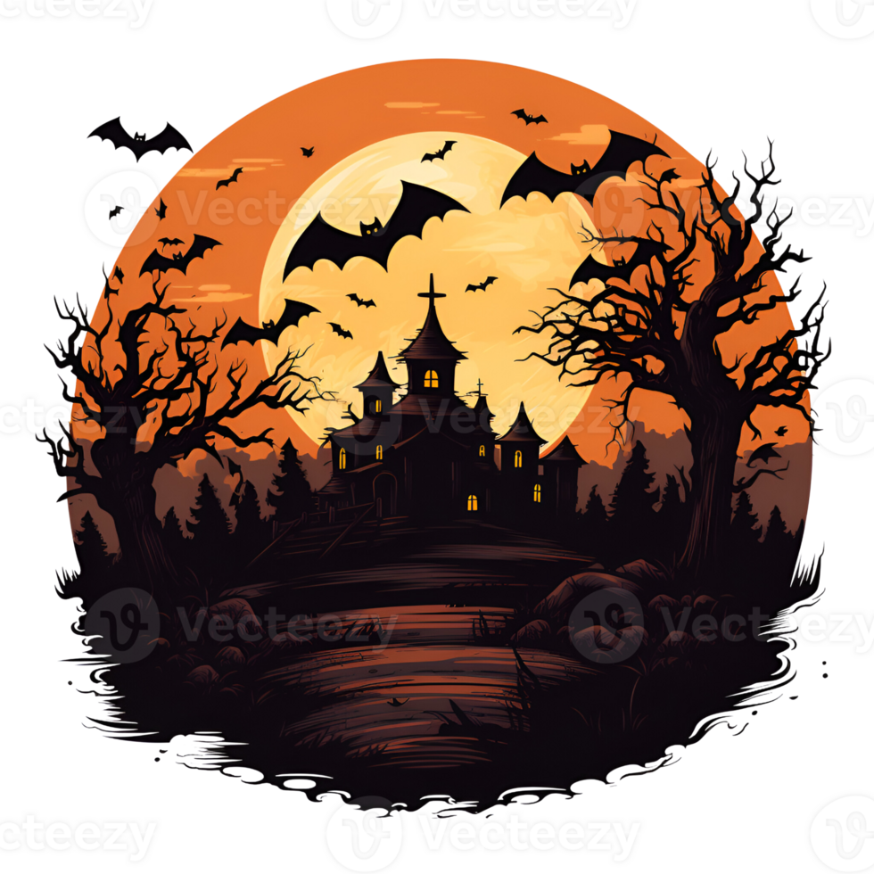 Cartoon Style Halloween Bats Halloween Haunted House No Background Applicable to any Context Perfect for Print on Demand Merchandise AI Generative png