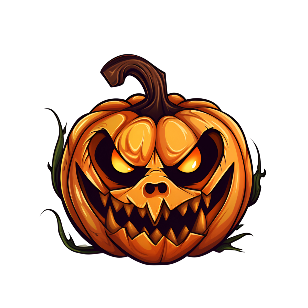 Cartoon Style Halloween Scary Pumpkin No Background Image Applicable to any Context Perfect for Print on Demand Merchandise AI Generative png