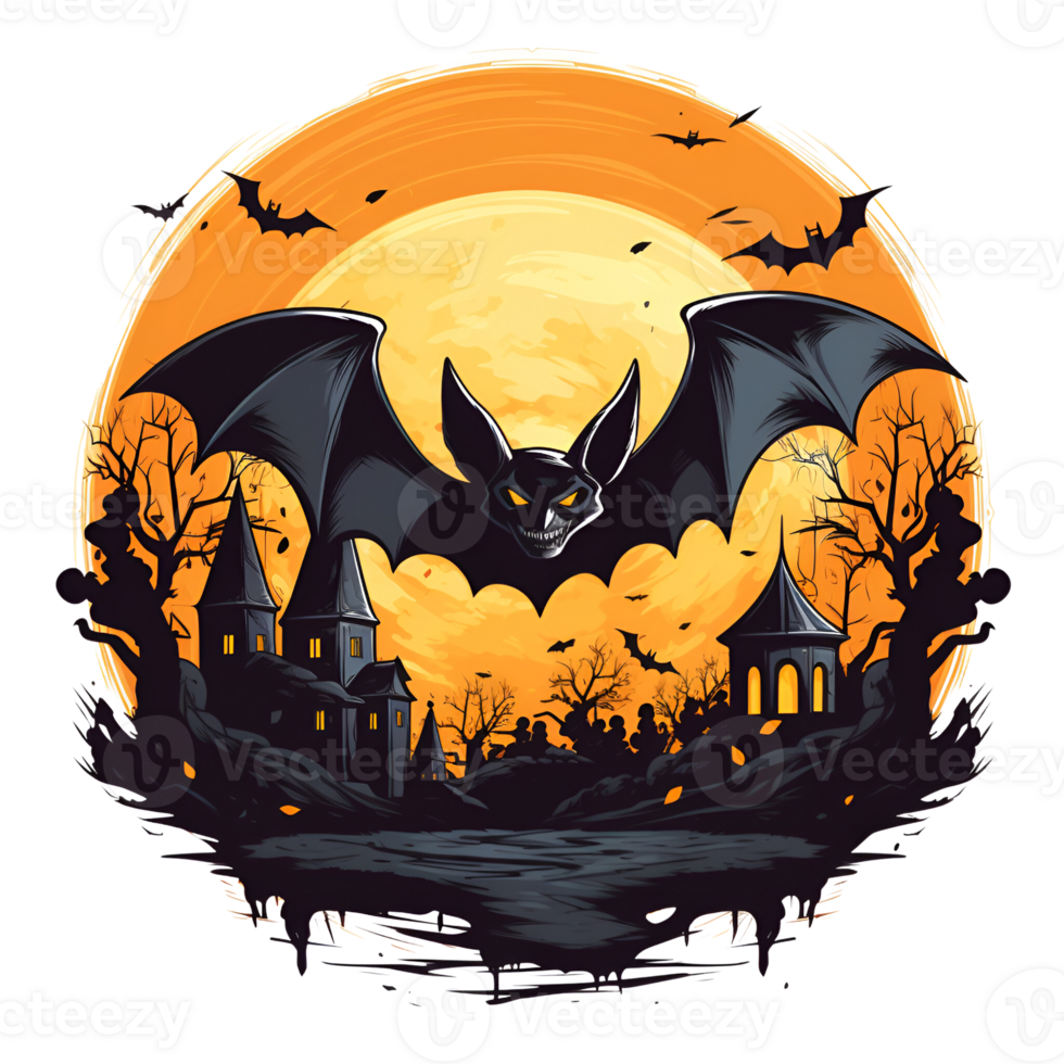 Cartoon Style Halloween Bats Halloween Haunted House No Background Applicable to any Context Perfect for Print on Demand Merchandise AI Generative png