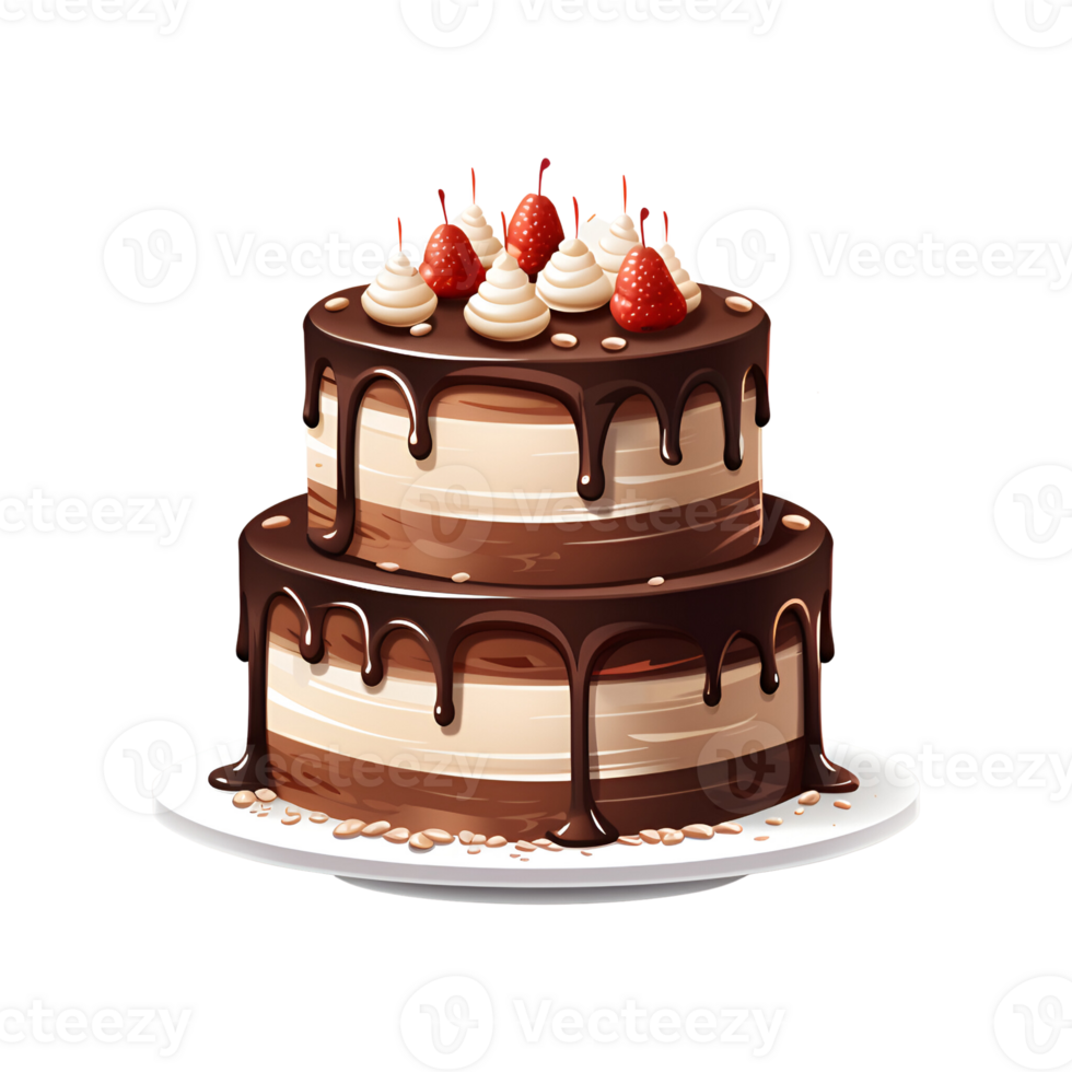 Cartoon Style Birthday Cake Dessert No Background Applicable to any Context Perfect for Print on Demand Merchandise AI Generative png
