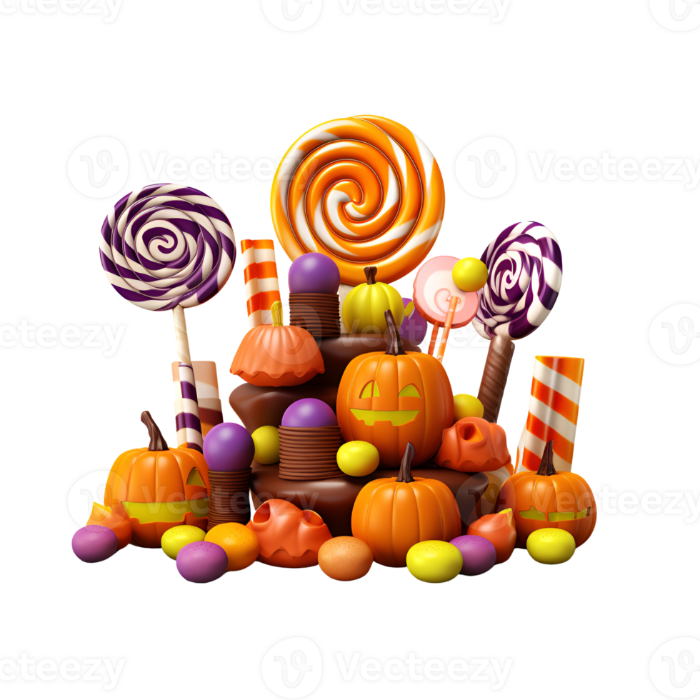 Cartoon 3D Style Halloween Candies No Background Applicable to any Context Perfect for Print On Demand Merchandise AI Generative png