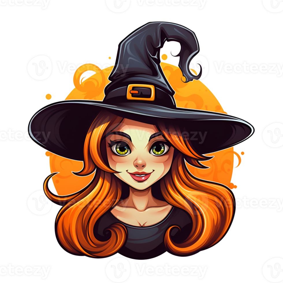 Cartoon Style Halloween Witch No Background Applicable to any context perfect for print on demand merchandise AI Generative png
