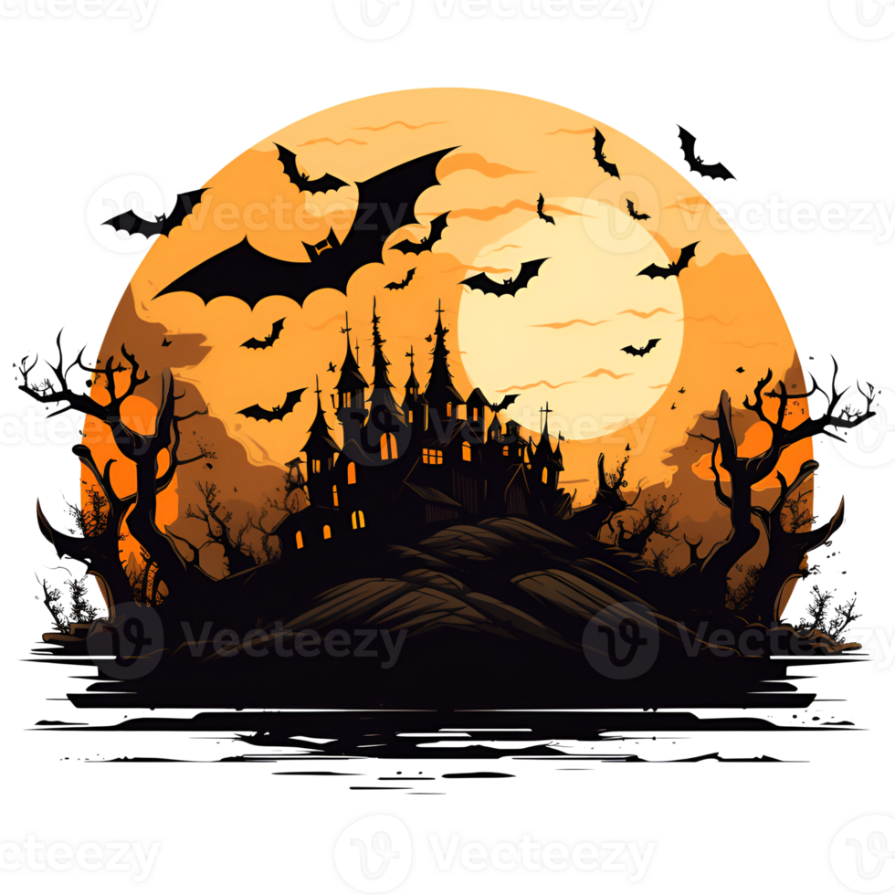 Cartoon Style Halloween Bats Halloween Haunted House No Background Applicable to any Context Perfect for Print on Demand Merchandise AI Generative png