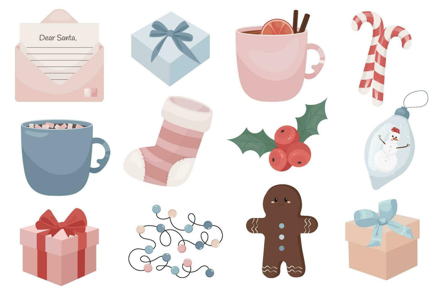 Fashionable trendy set of Christmas and New Year elements. New Year's vibe. Christmas Eve. Event. Large set of decorative elements vector