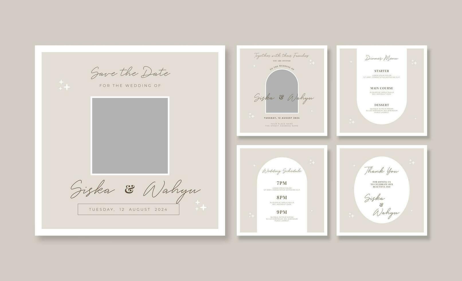 Beautiful wedding invitation social media post template vector