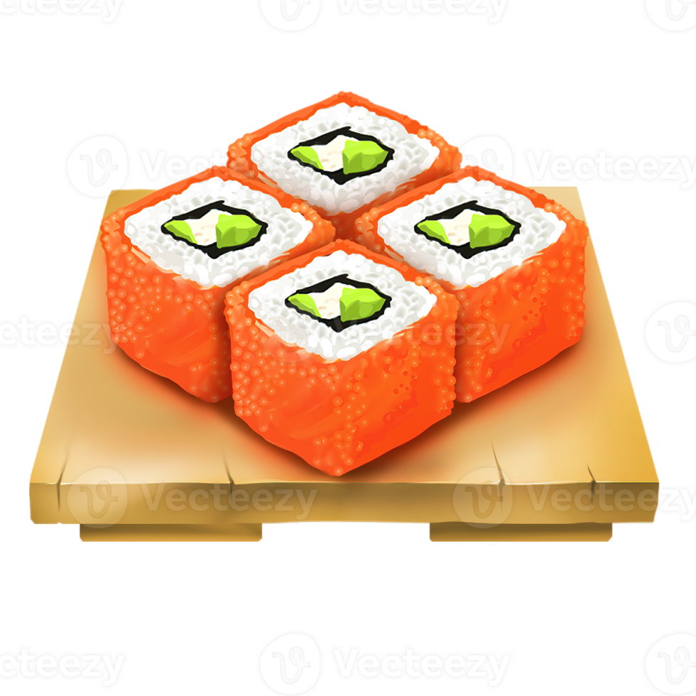 AI Generated AI Generated Sushi roll salmon set oil paint style, digital paint png