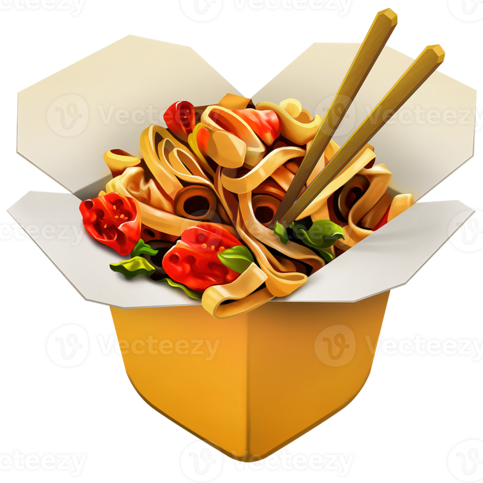 AI Generated Noodle wok yellow box oil paint style, digital paint png