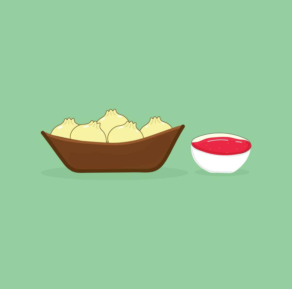 Momos With Spicy Chutney vector