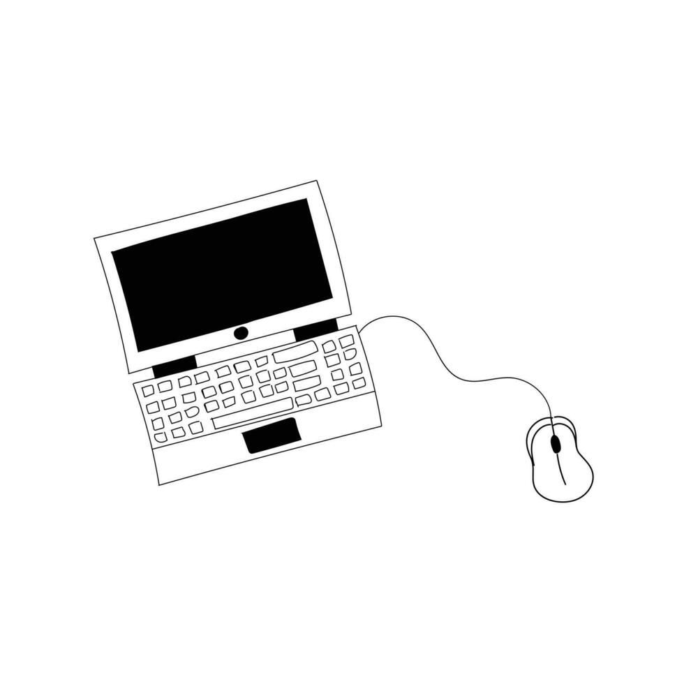 Laptop With Mouse Doodle vector