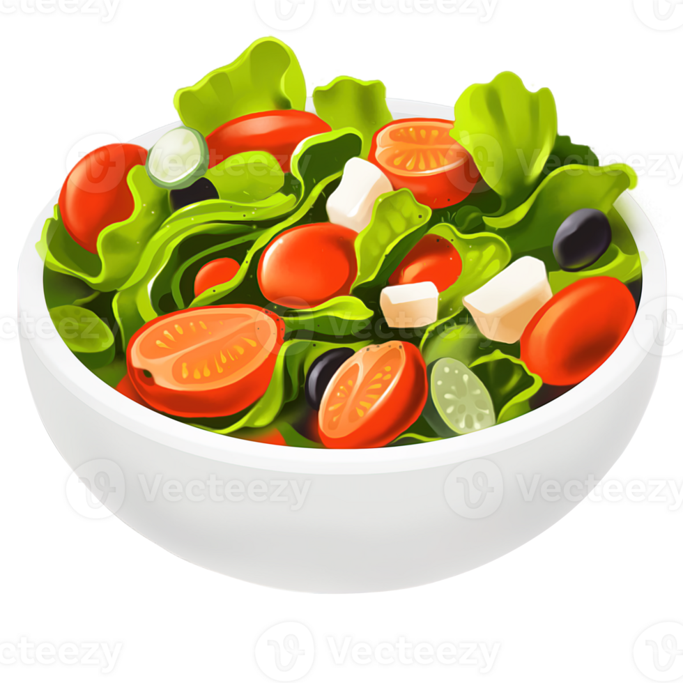 AI Generated Green greek salad with tomatoes oil paint food icon, digital paint png