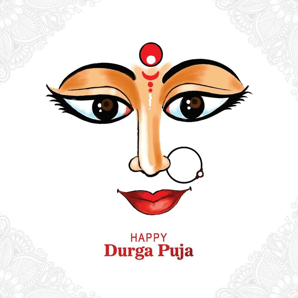 hermosa Durga cara en contento Durga puja subh navratri tarjeta antecedentes vector