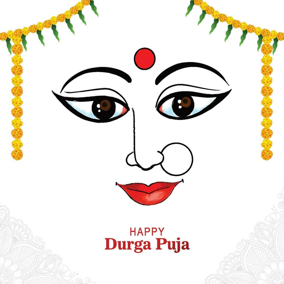 Beautiful durga face in happy durga puja subh navratri card background vector