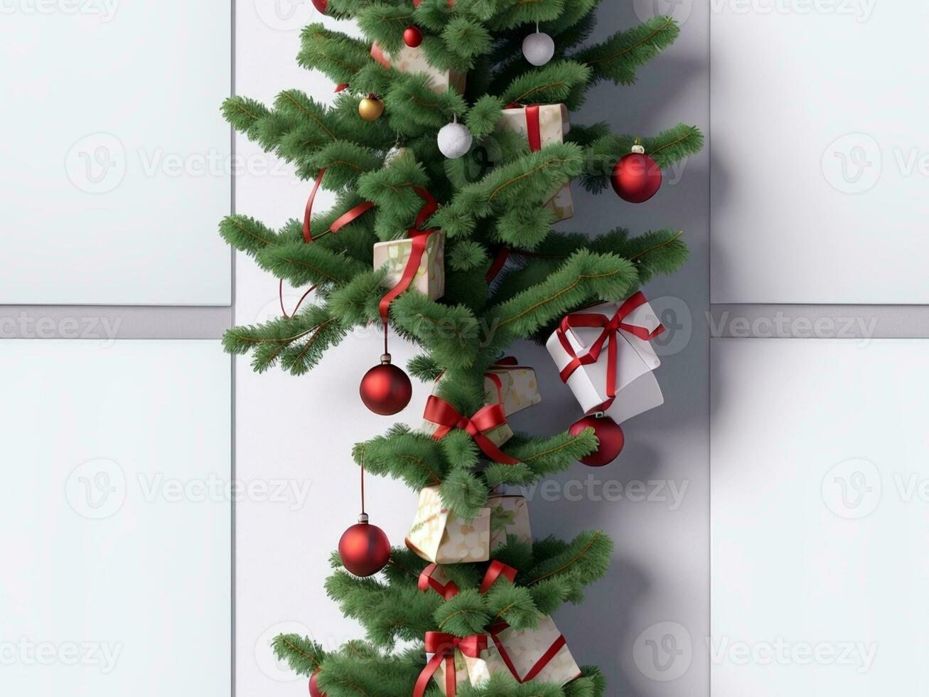 A blank white paper with a Christmas tree. Generative AI. free Stock Photo