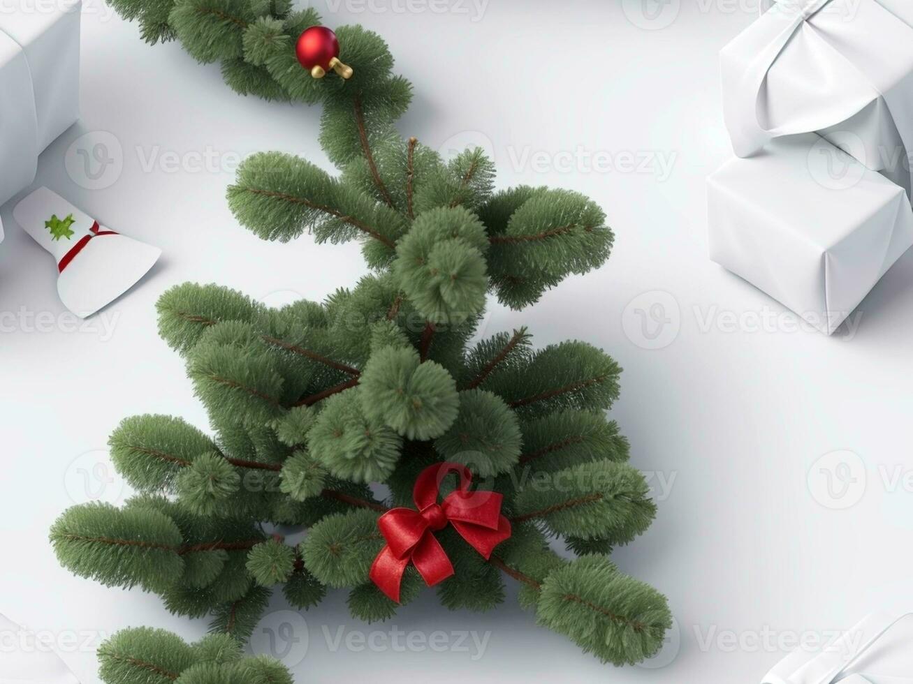 A blank white paper with a Christmas tree. Generative AI. free Stock Photo