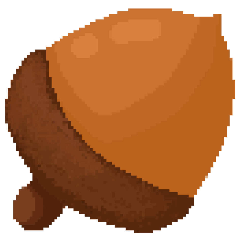 Isolated cute brown single acorn in autumn and pixel art style png