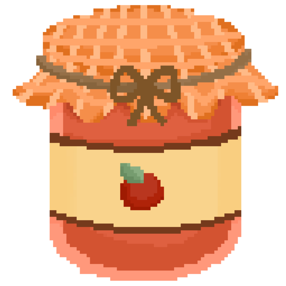 Isolated cute jar of red apple jam in pixel art png