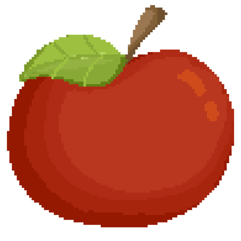 Isolated cute red apple with leaf in pixel art png