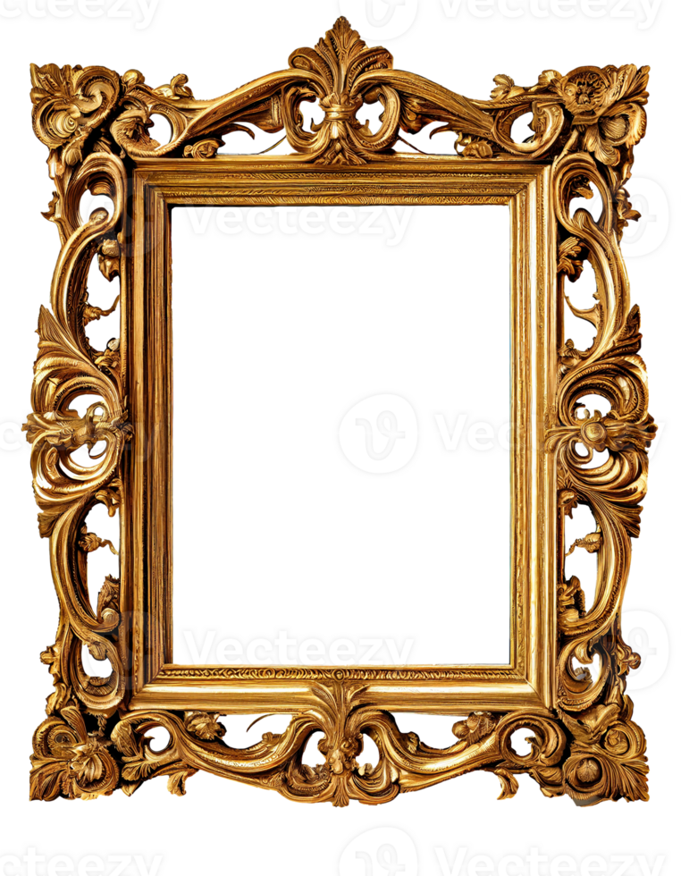 Antique gold picture frame isolated on transparent background, created with generative AI png
