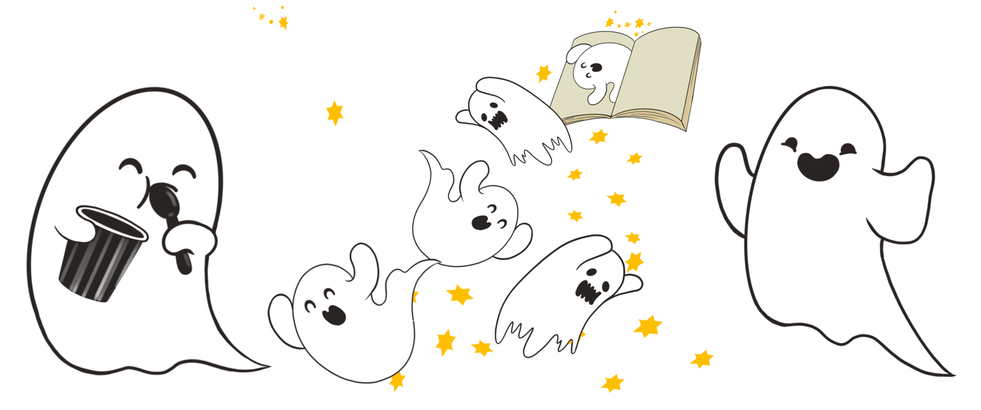 A set of joyful and happiness Ghost Sheets. Isolate image, digital hand draw and paint. png