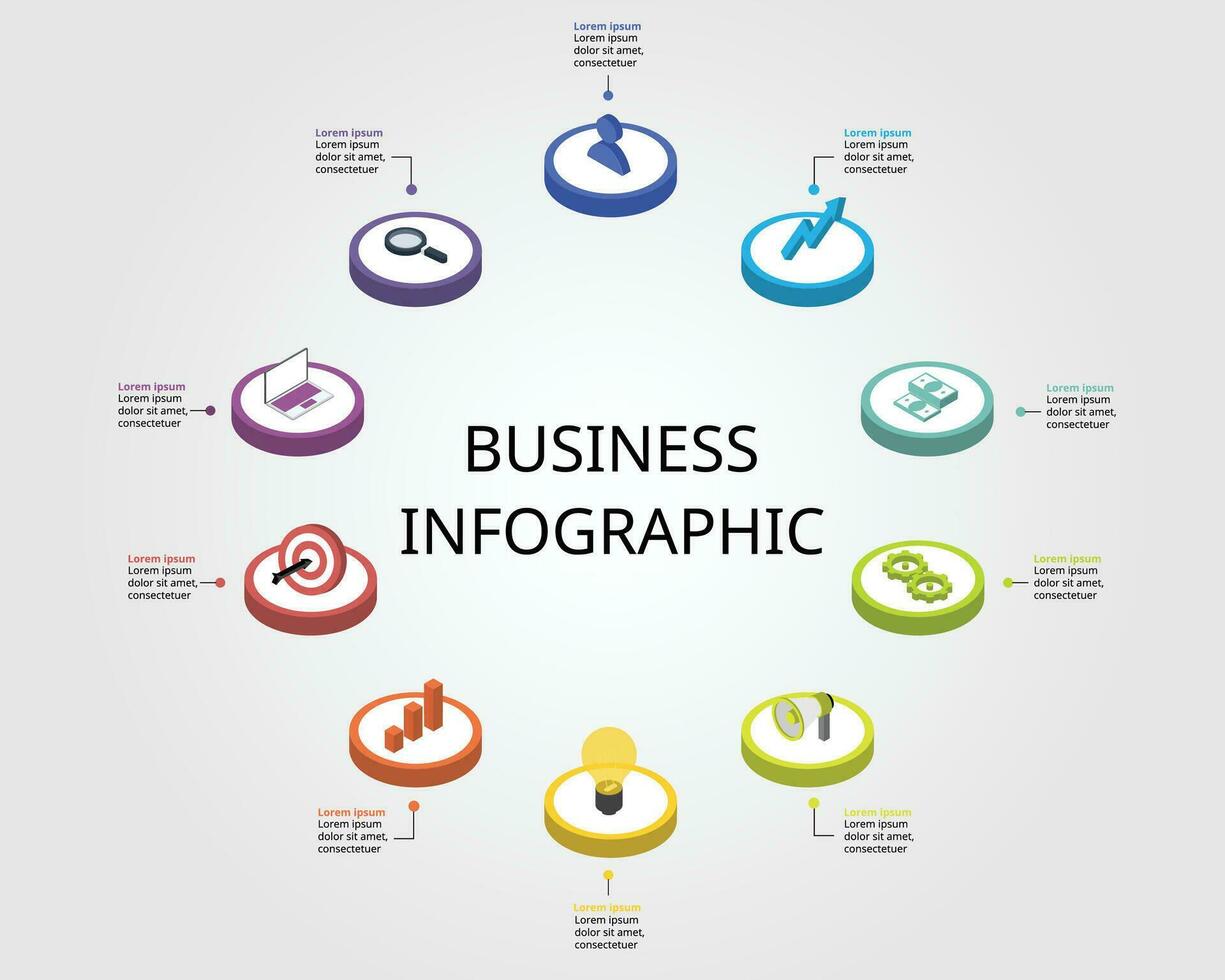 business infographic with isometric business ion template for infographic for presentation for 10 element vector