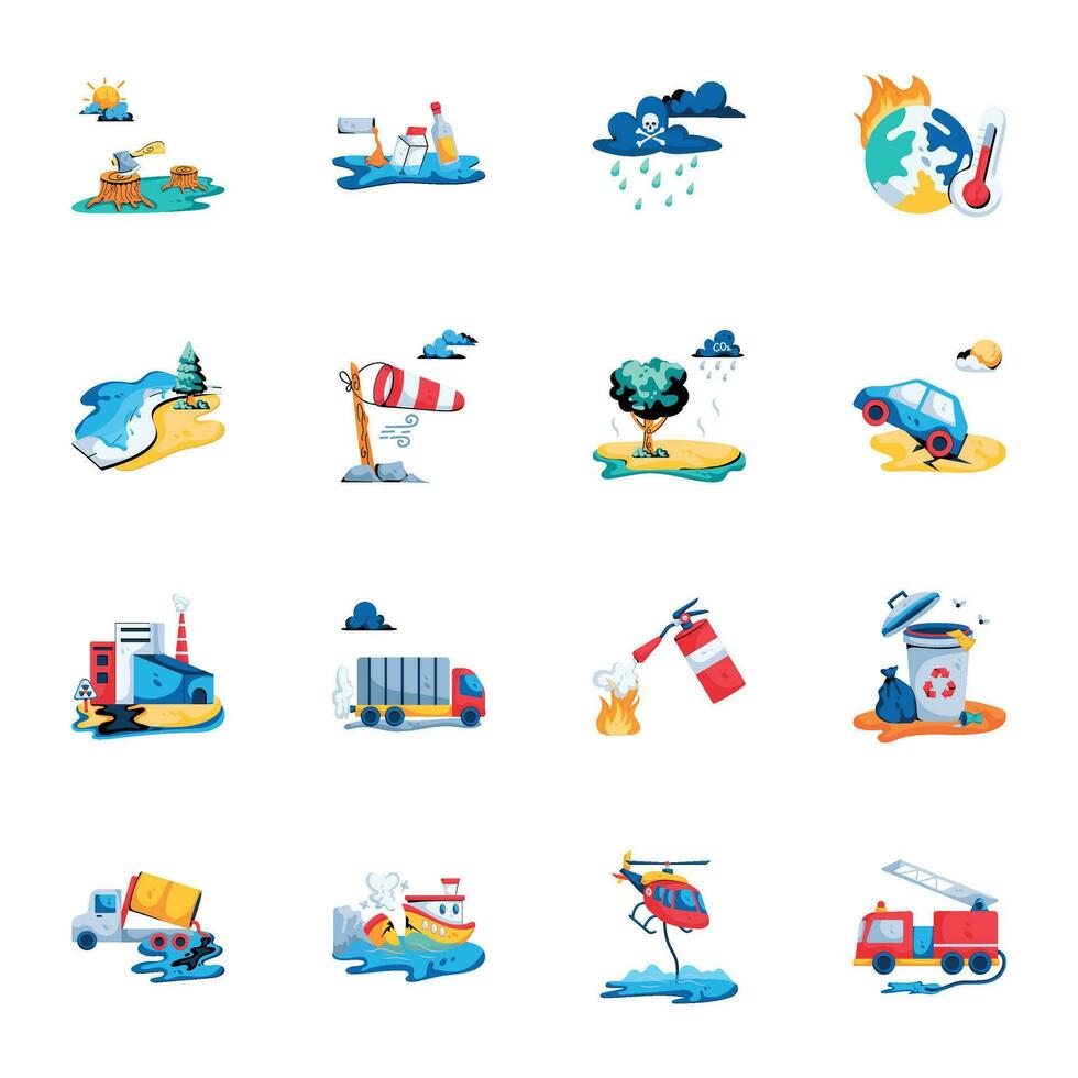 Set of Disaster Recovery Flat Icons vector