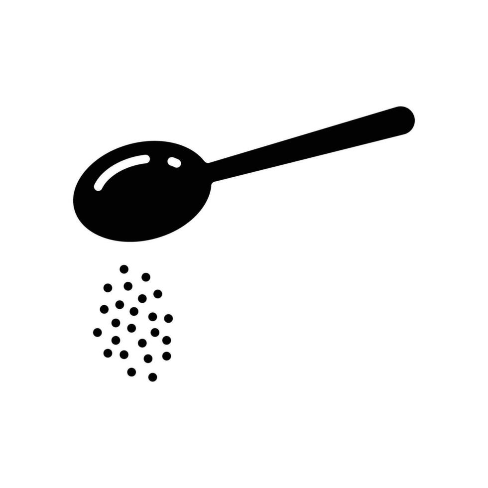 Spoon sugar powder icon. Baking and cooking Ingredients. Pouring, pour. Kitchen utensil. Glyph or solid style pictogram. Vector illustration. Design on white background. EPS 10