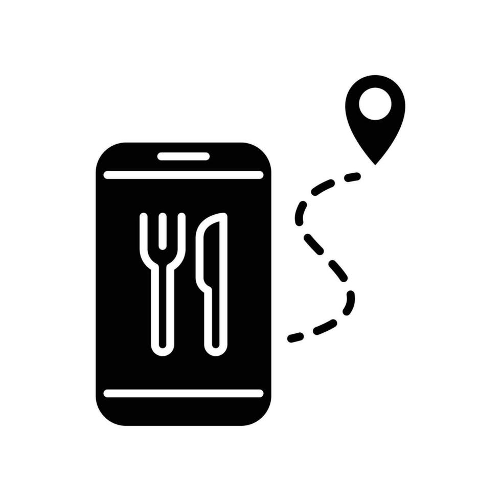 Online services food delivery icon. Restaurant or cafe map point. customer location map. GPS tracking. Glyph or solid style. Pictogram. Vector illustration. Design on white background. EPS 10