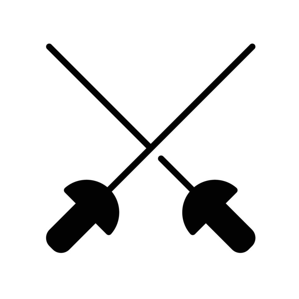 Fencing sword, sport icon. Cross rapiers, swords or fencing duel. athletes fight, action tournament. Sports Equipment. Glyph pictogram. Solid Vector illustration. Design on white background. EPS 10