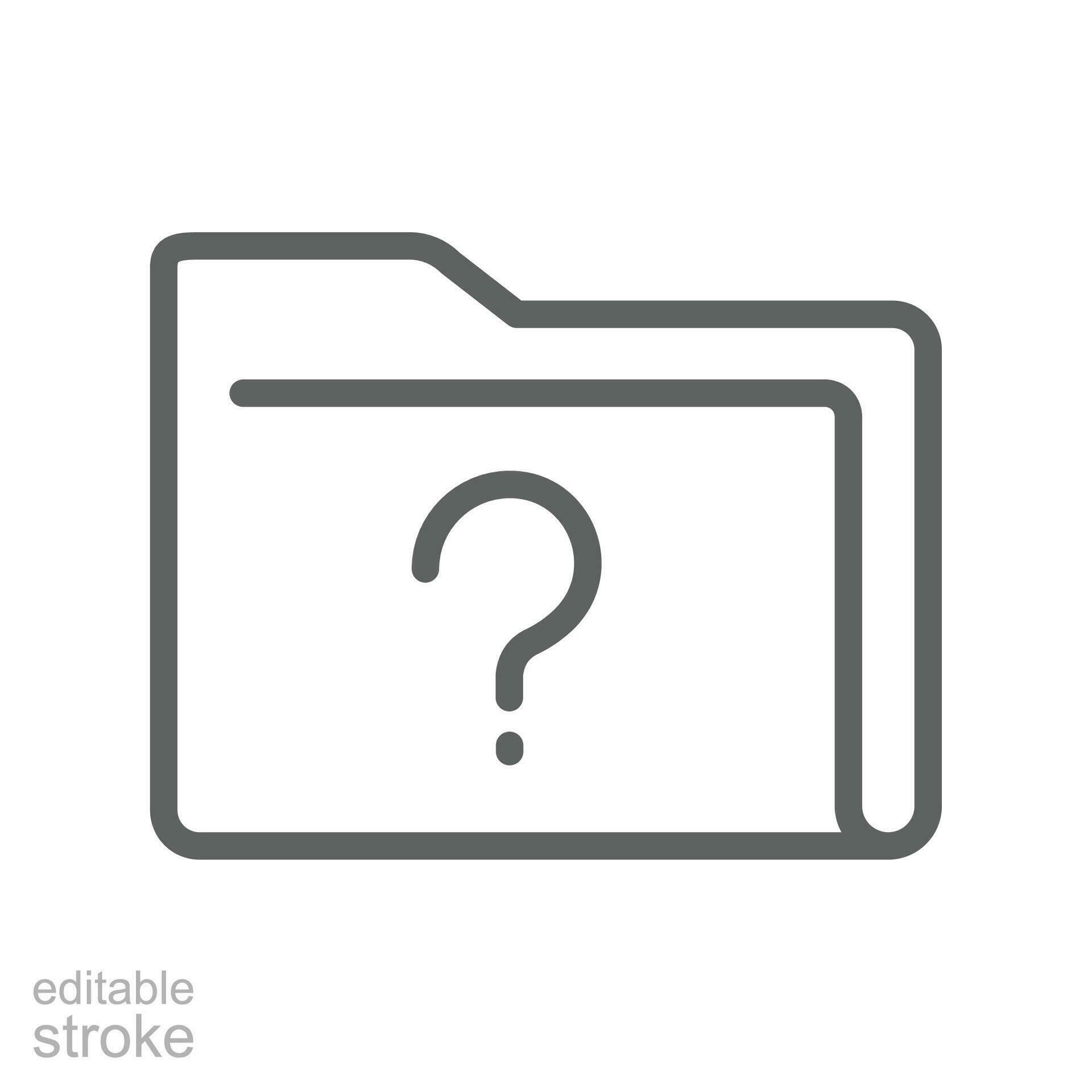 Unverify document folder line icon. FAQ folder with question mark