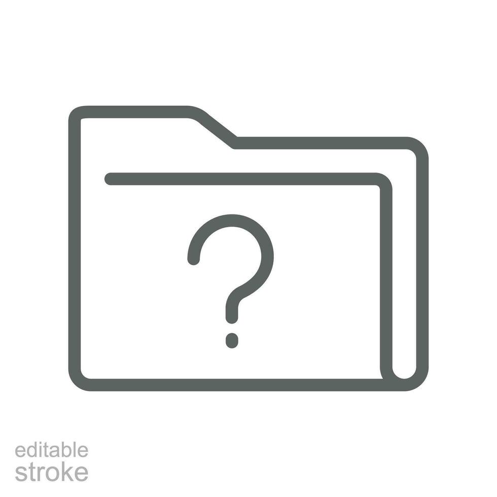 Unverify document folder line icon. FAQ folder with question mark. Unknown folder, interrogation mark symbol of unfamiliar directory. Editable stroke. Vector illustration on white background EPS10